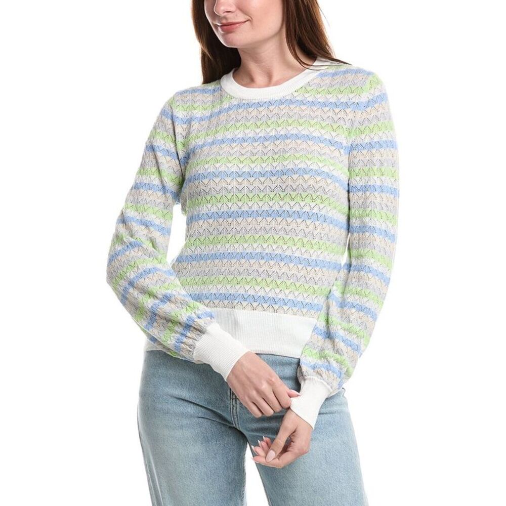 &Isla Womens  Alaina Pointelle Stripe Top, White